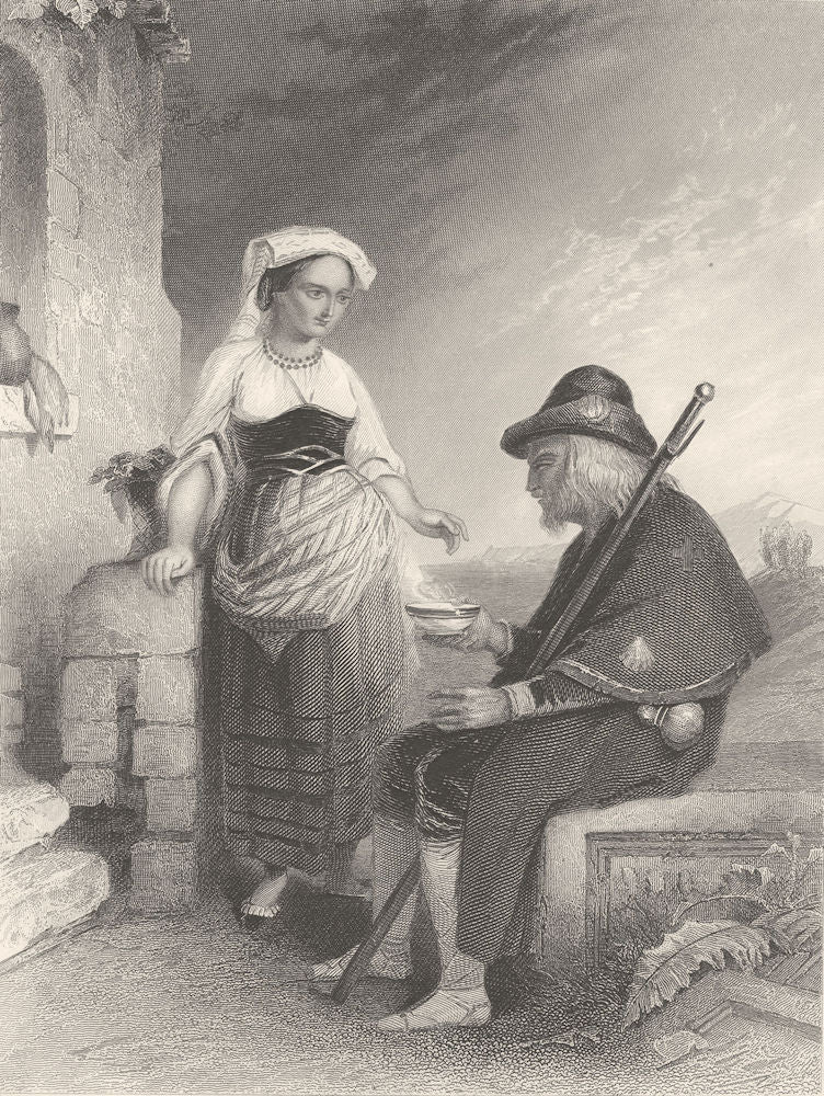 FOOD. The Pilgrim refreshed c1856 old antique vintage print picture